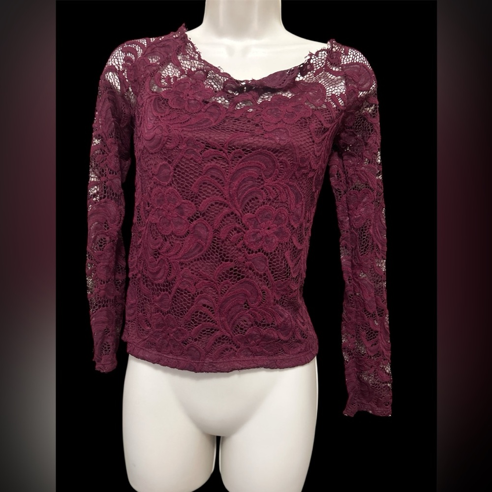 Ambiance Burgundy Lace Long Sleeve Blouse